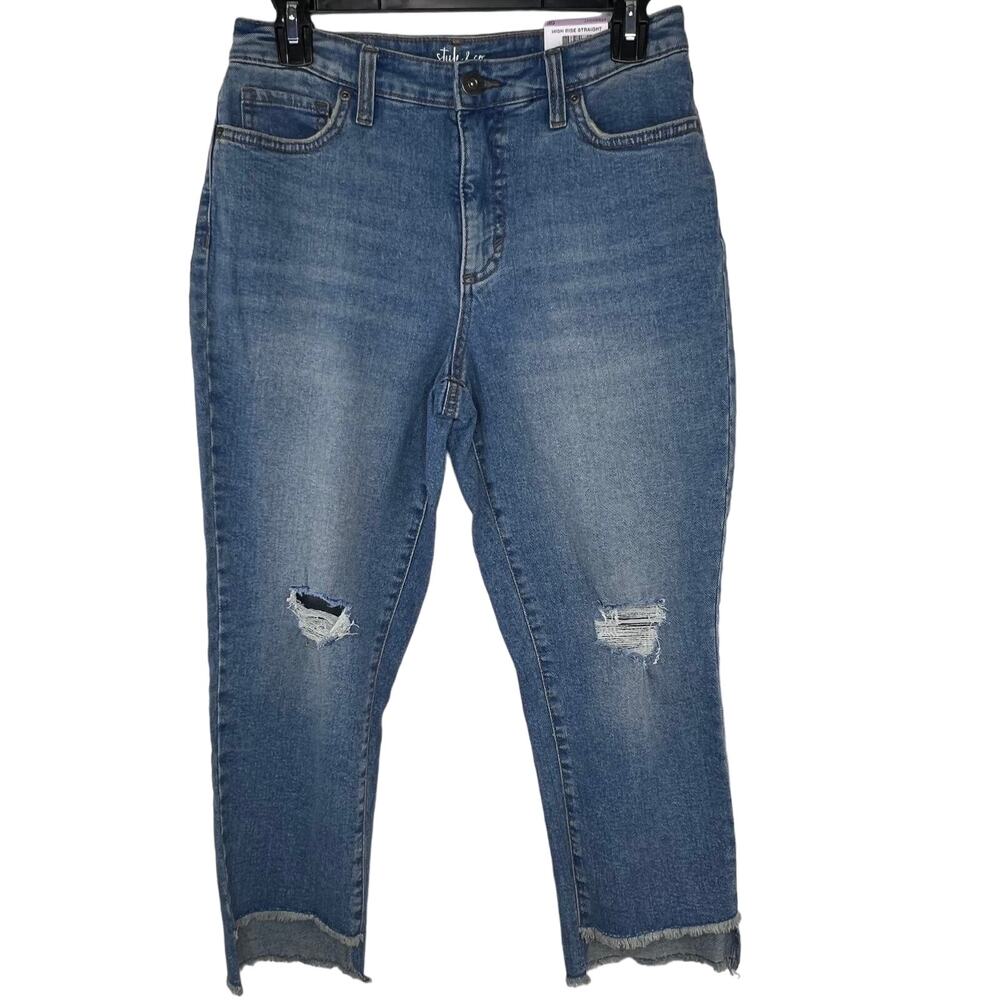 New Style&Co Size 6P High Rise Straight Distressed Hem Denim Jeans